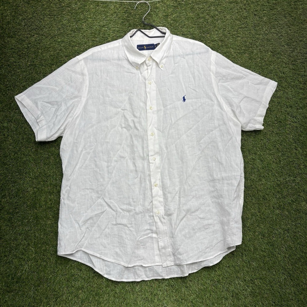 Polo Ralph Lauren Linen Shirt Mens XL Short Sleeve Button Down Dress Pony Logo